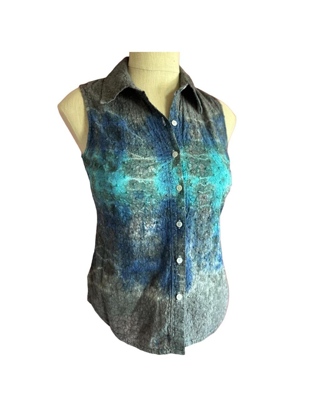 Womens Top Size XS reworked Tie Dye Button Up Tank Structured Hippy Travel Beach